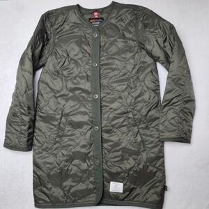 Alpha‎ Industries Jacket Womens XS Green Quilted Liner Long Coat Nylon Military